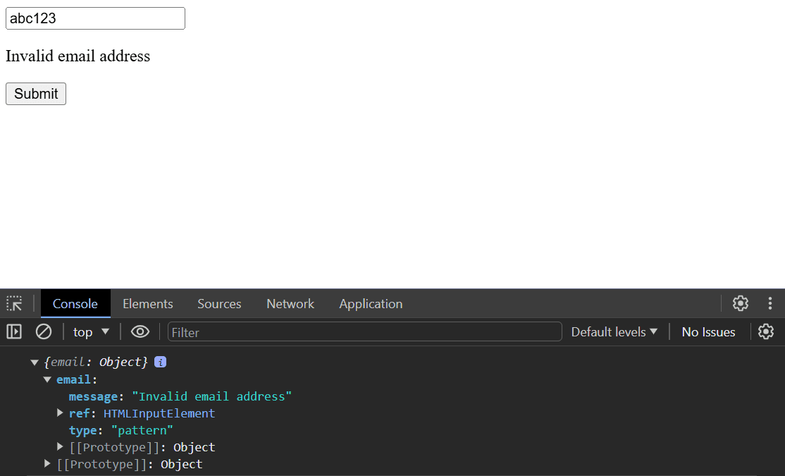 Invalid Email Screenshot